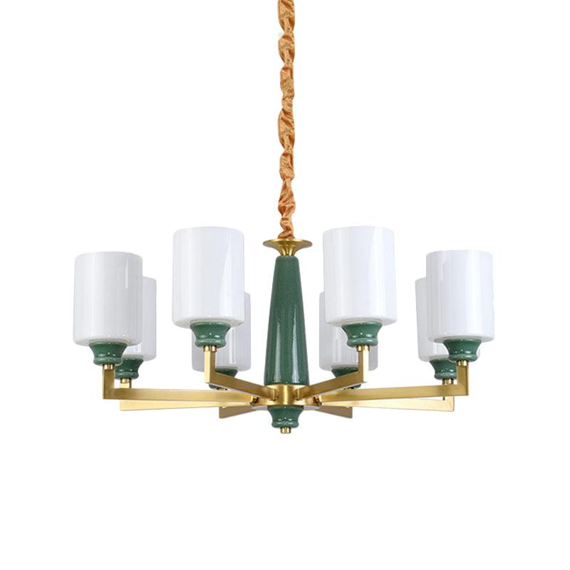 3/8/12 Lights Cylindrical Chandelier Retro Emerald White Glass - Rebooters