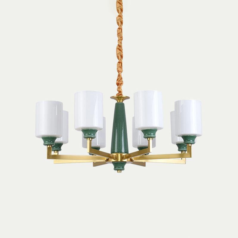 3/8/12 Lights Cylindrical Chandelier Retro Emerald White Glass - Rebooters