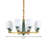 3/8/12 Lights Cylindrical Chandelier Retro Emerald White Glass - Rebooters