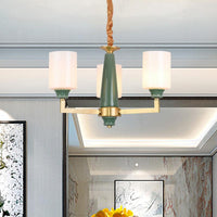 3/8/12 Lights Cylindrical Chandelier Retro Emerald White Glass - Rebooters