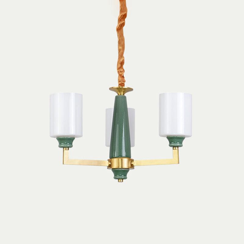 3/8/12 Lights Cylindrical Chandelier Retro Emerald White Glass - Rebooters
