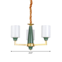 3/8/12 Lights Cylindrical Chandelier Retro Emerald White Glass - Rebooters