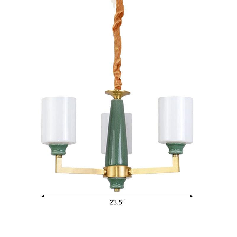 3/8/12 Lights Cylindrical Chandelier Retro Emerald White Glass - Rebooters