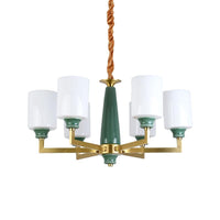 3/8/12 Lights Cylindrical Chandelier Retro Emerald White Glass - Rebooters
