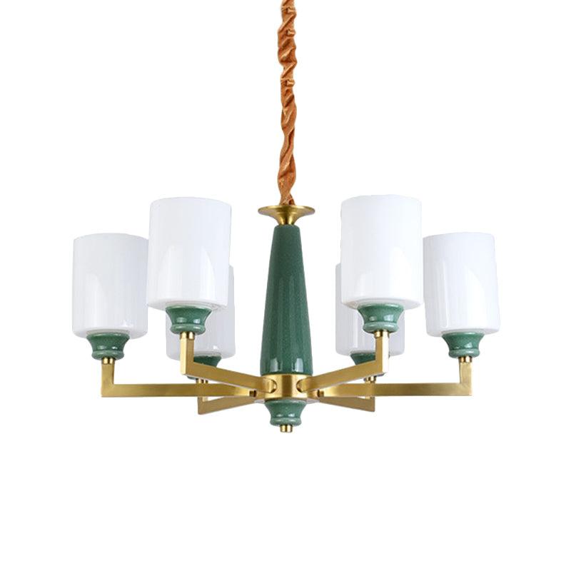 3/8/12 Lights Cylindrical Chandelier Retro Emerald White Glass - Rebooters