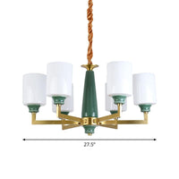 3/8/12 Lights Cylindrical Chandelier Retro Emerald White Glass - Rebooters