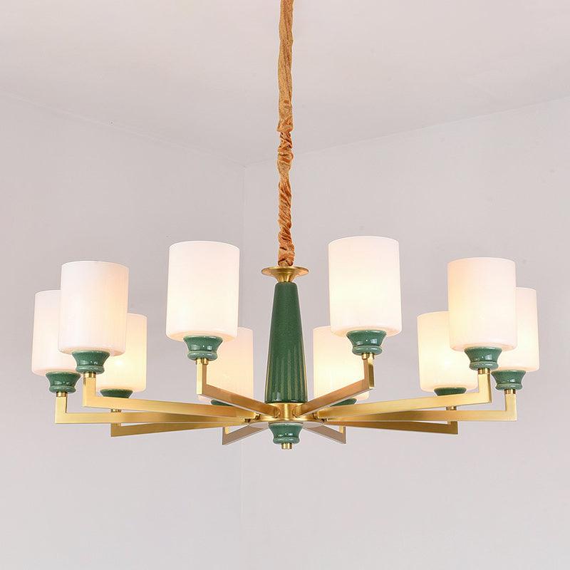 3/8/12 Lights Cylindrical Chandelier Retro Emerald White Glass - Rebooters
