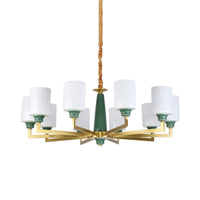 3/8/12 Lights Cylindrical Chandelier Retro Emerald White Glass - Rebooters