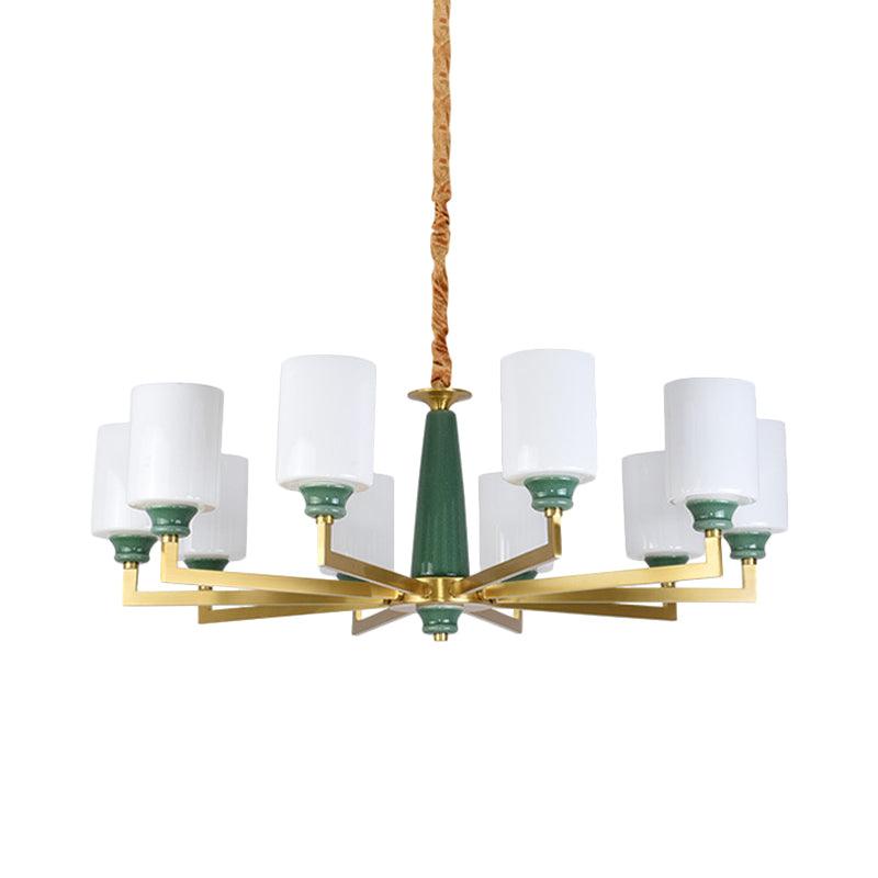 3/8/12 Lights Cylindrical Chandelier Retro Emerald White Glass - Rebooters