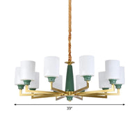 3/8/12 Lights Cylindrical Chandelier Retro Emerald White Glass - Rebooters