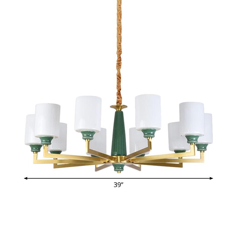 3/8/12 Lights Cylindrical Chandelier Retro Emerald White Glass - Rebooters