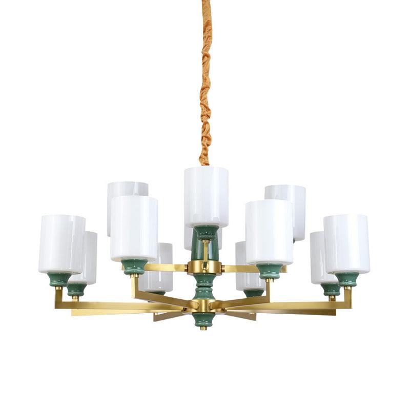 3/8/12 Lights Cylindrical Chandelier Retro Emerald White Glass - Rebooters
