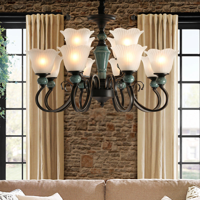 Farmhouse Blossom Up Chandelier 3/8/12 Heads Blackish Green - Rebooters