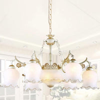 9 Heads Ivory Glass Pendant Lamp Traditional White Bronze Chandelier - Rebooters