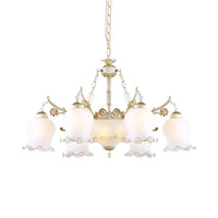 9 Heads Ivory Glass Pendant Lamp Traditional White Bronze Chandelier - Rebooters