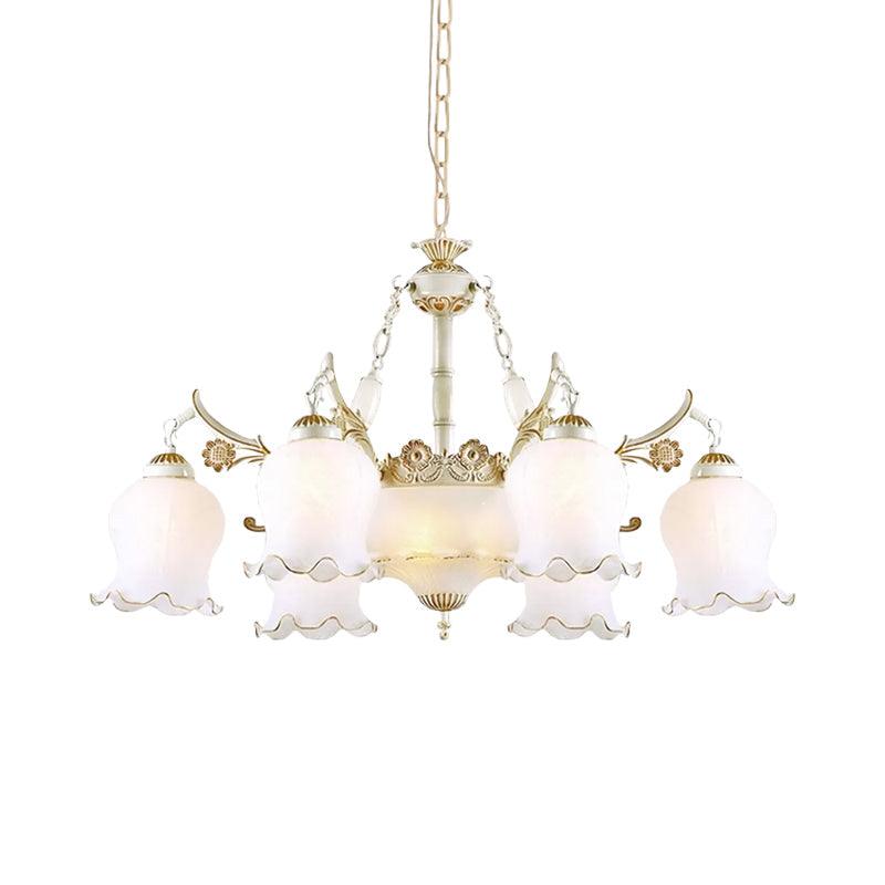 9 Heads Ivory Glass Pendant Lamp Traditional White Bronze Chandelier - Rebooters