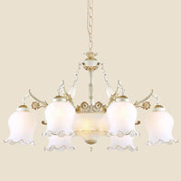 9 Heads Ivory Glass Pendant Lamp Traditional White Bronze Chandelier - Rebooters