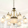 9 Heads Ivory Glass Pendant Lamp Traditional White Bronze Chandelier - Rebooters