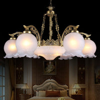 9 Lights Half-Bloom Ceiling Chandelier Rustic Brass White Glass - Rebooters