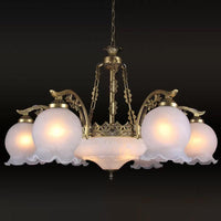 9 Lights Half-Bloom Ceiling Chandelier Rustic Brass White Glass - Rebooters