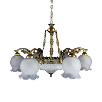 9 Lights Half-Bloom Ceiling Chandelier Rustic Brass White Glass - Rebooters