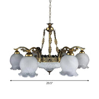 9 Lights Half-Bloom Ceiling Chandelier Rustic Brass White Glass - Rebooters