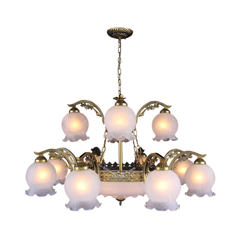 15 Heads Chandelier Lighting Traditional Tiered Flowerbud Opal Frosted Glass Pendant Light in Bronze - Rebooters