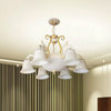 Ribbed Milk Glass Carillon Hanging Lamp Vintage 9-Bulb Chandelier White-Gold - Rebooters