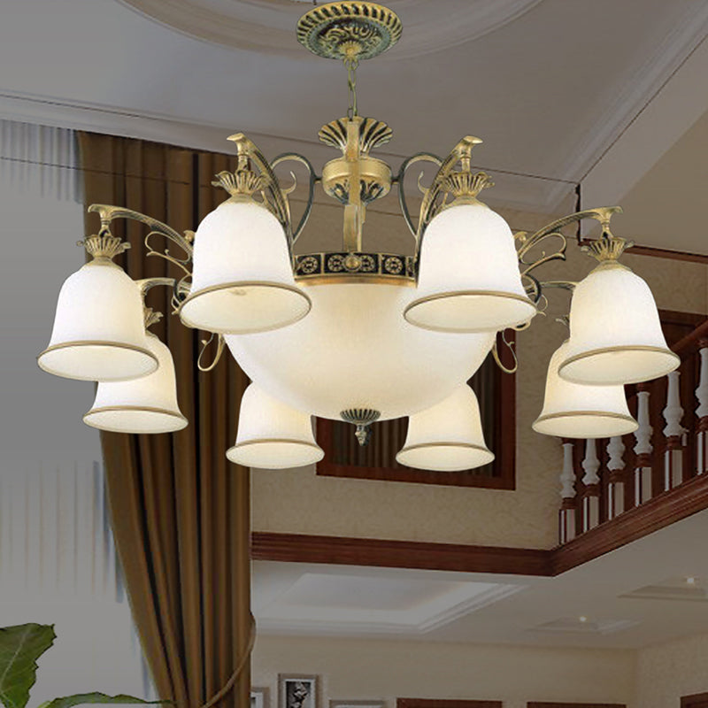 Rustic Carillon Chandelier Lighting 11 Heads White Glass Fixture - Rebooters