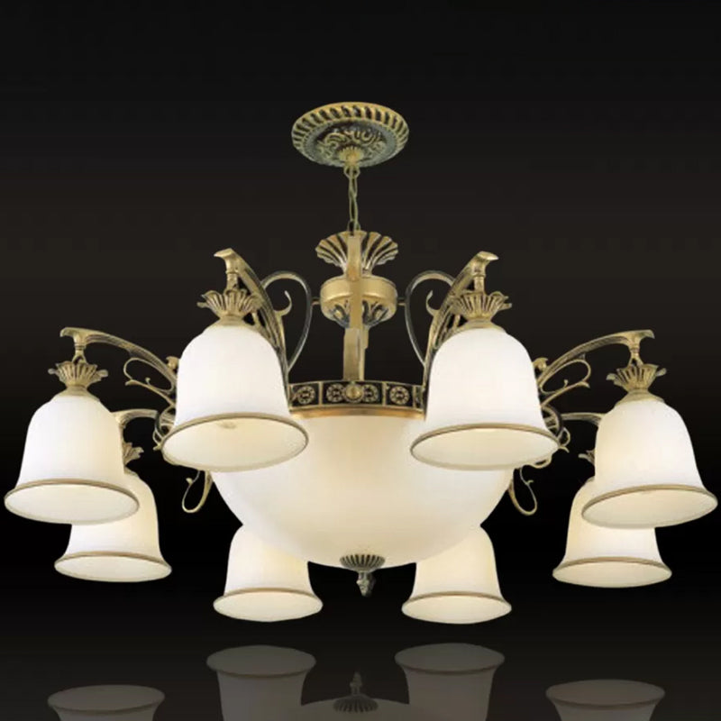Rustic Carillon Chandelier Lighting 11 Heads White Glass Fixture - Rebooters