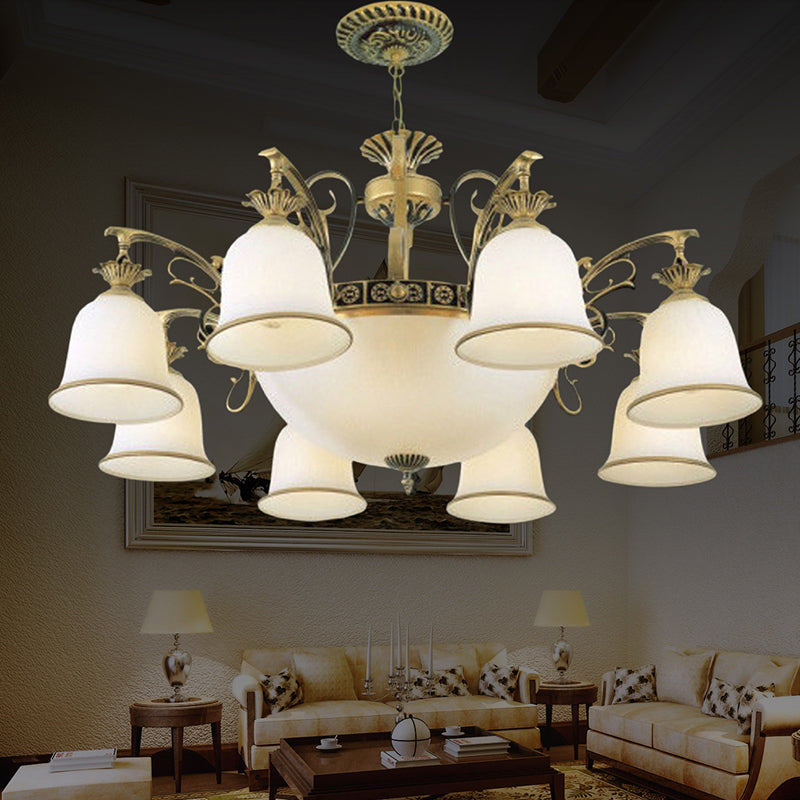 Rustic Carillon Chandelier Lighting 11 Heads White Glass Fixture - Rebooters