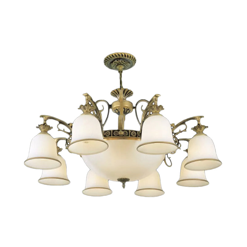 Rustic Carillon Chandelier Lighting 11 Heads White Glass Fixture - Rebooters