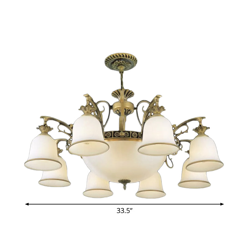 Rustic Carillon Chandelier Lighting 11 Heads White Glass Fixture - Rebooters