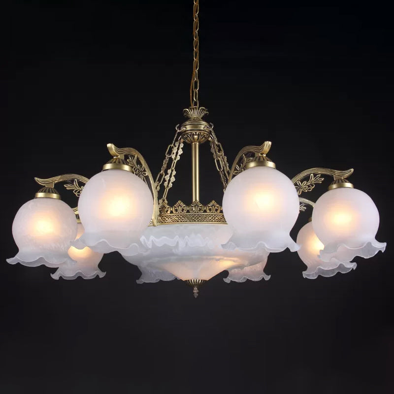 11-Bulb Ruffled Down Chandelier Farmhouse Bronze White Glass - Rebooters