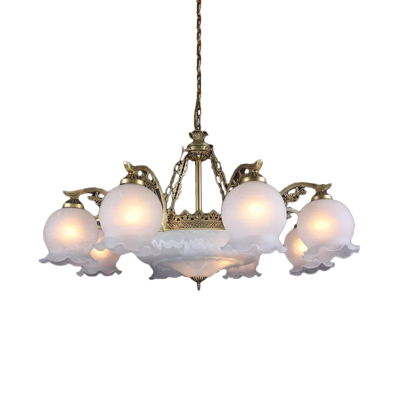 11-Bulb Ruffled Down Chandelier Farmhouse Bronze White Glass - Rebooters