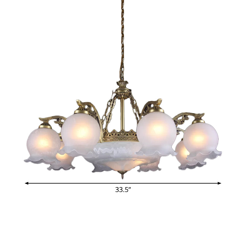 11-Bulb Ruffled Down Chandelier Farmhouse Bronze White Glass - Rebooters