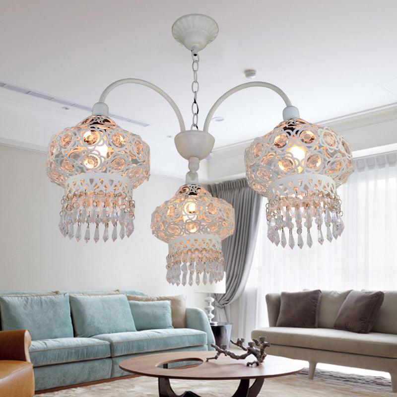 3-Head Beaded Lantern Chandelier Turkish White Red Ceiling Light - Rebooters