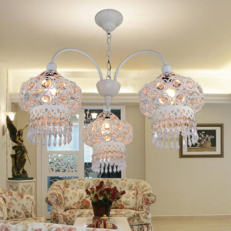 3-Head Beaded Lantern Chandelier Turkish White Red Ceiling Light - Rebooters