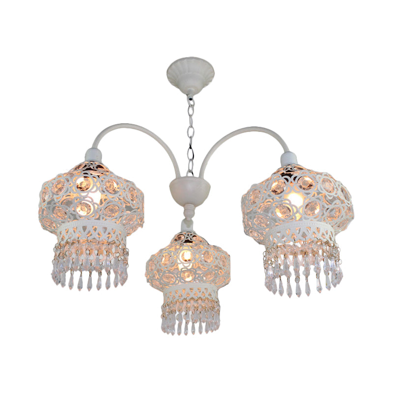 3-Head Beaded Lantern Chandelier Turkish White Red Ceiling Light - Rebooters