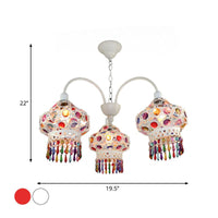 3-Head Beaded Lantern Chandelier Turkish White Red Ceiling Light - Rebooters