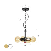 4 Lights Global Ceiling Chandelier Vintage Amber Clear Glass Lamp - Rebooters