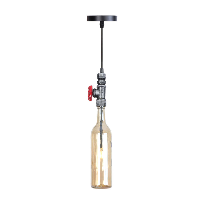 1 Light Pipe Hanging Industrial Pendant Lamp with Glass Shade - Rebooters