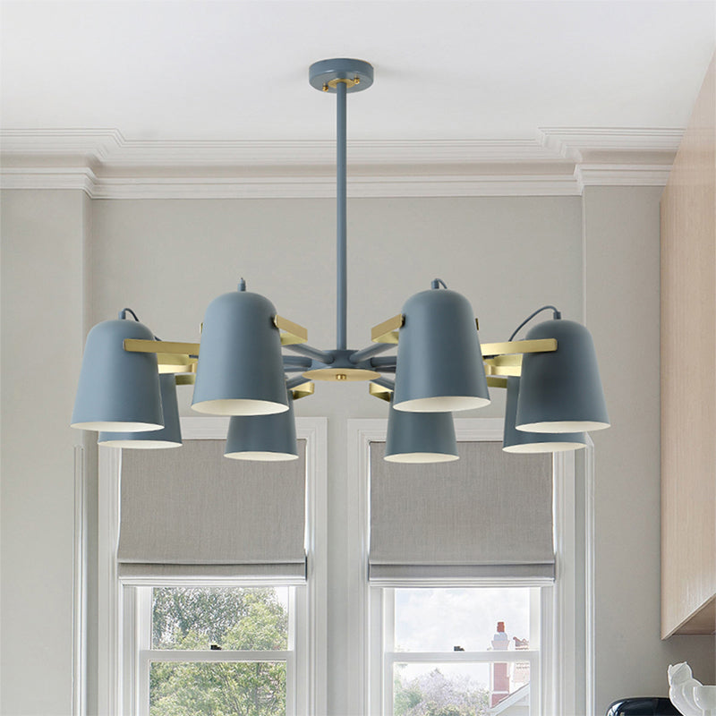 Metal Bucket Shade Chandelier Living Room Eight Lights Kids Light - Rebooters