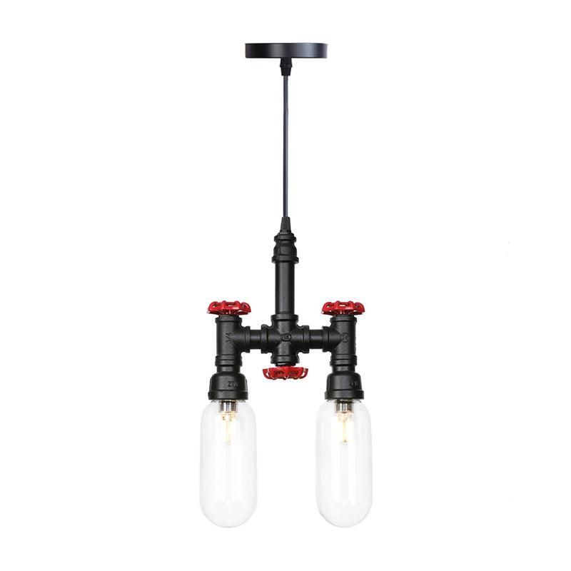 Black 2 Lights Ceiling Chandelier Steampunk Pendant Light - Rebooters
