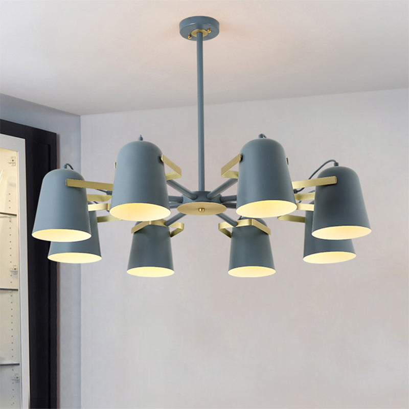 Metal Bucket Shade Chandelier Living Room Eight Lights Kids Light - Rebooters