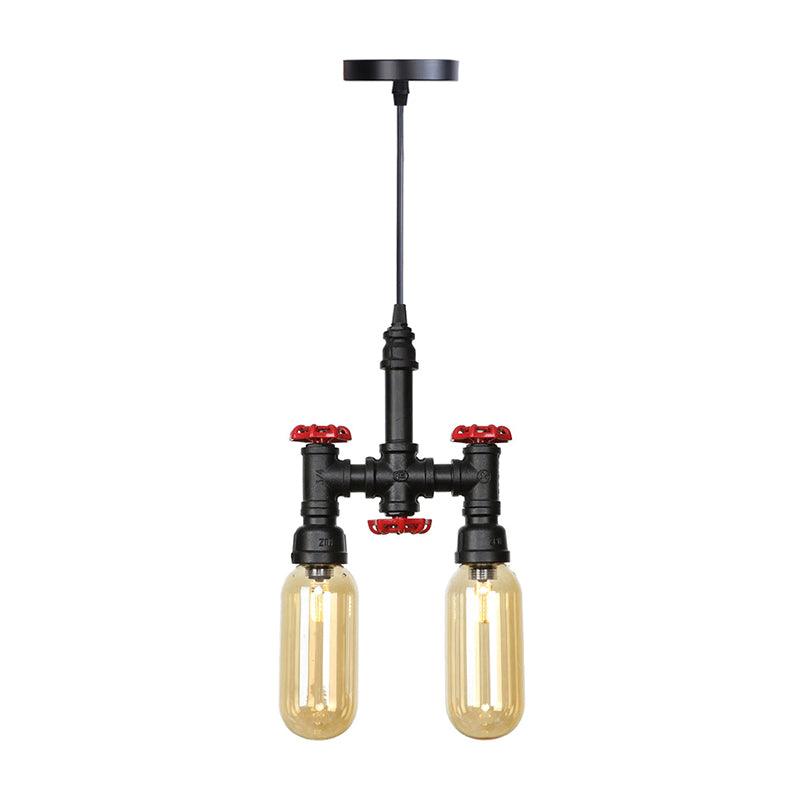 Black 2 Lights Ceiling Chandelier Steampunk Pendant Light - Rebooters