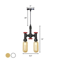 Black 2 Lights Ceiling Chandelier Steampunk Pendant Light - Rebooters