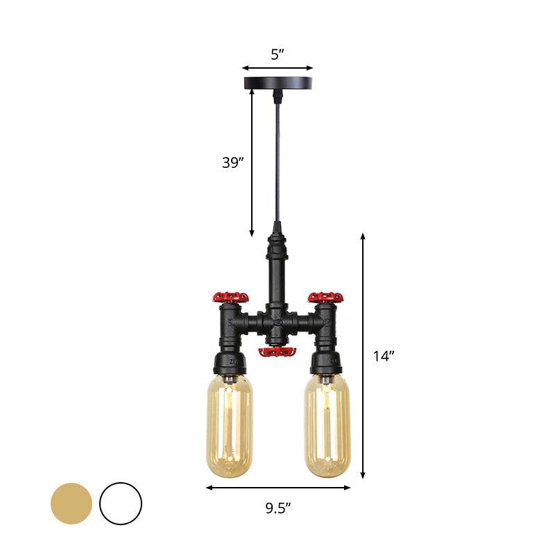 Black 2 Lights Ceiling Chandelier Steampunk Pendant Light - Rebooters