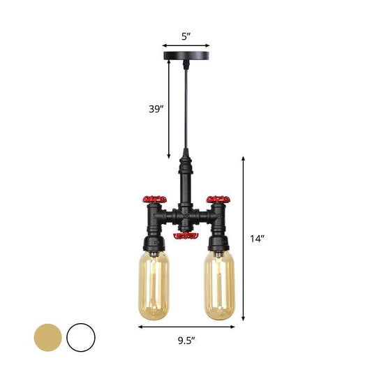 Black 2 Lights Ceiling Chandelier Steampunk Pendant Light - Rebooters