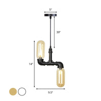 Black 2 Lights Ceiling Chandelier Steampunk Pendant Light - Rebooters